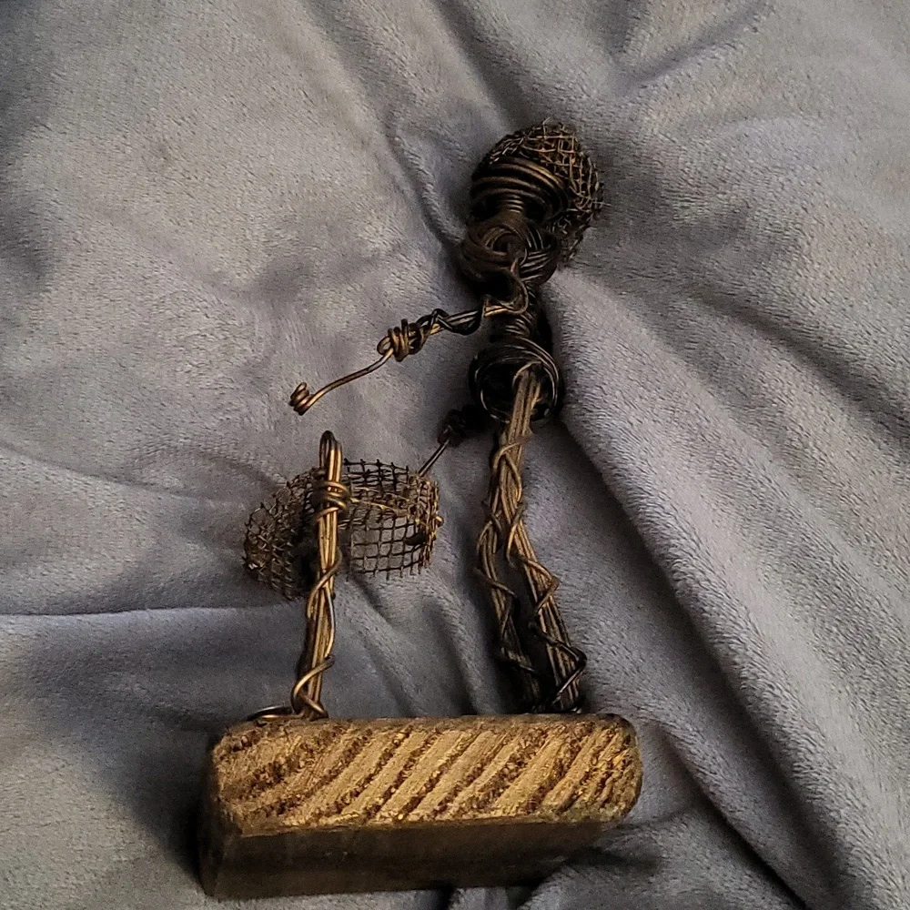 BRUTALIST Metal Wire Sculpture Figure drummer